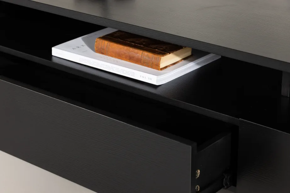 TV-alus Navarra mattmustast melamiinist metalljalgadel, 180 cm, 30167-100 – 10