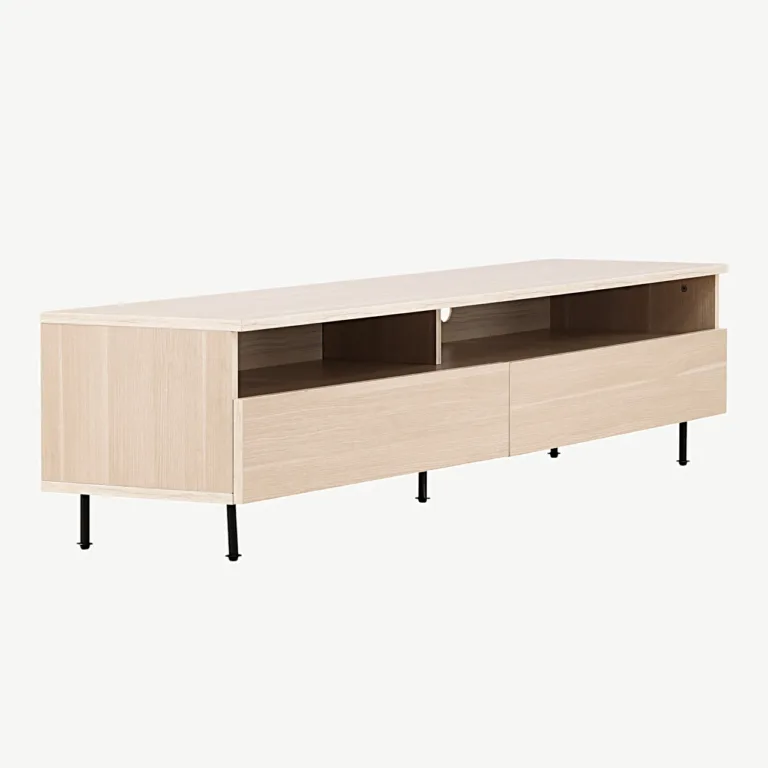 Valge peitsiga TV-alus Navarra mustadel metalljalgadel, 180 cm - 30167-130