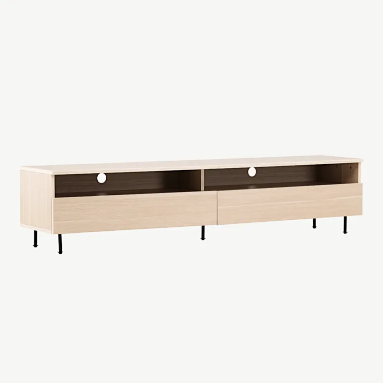 Valge peitsiga TV-alus Navarra mustadel metalljalgadel, 180 cm - 30167-130