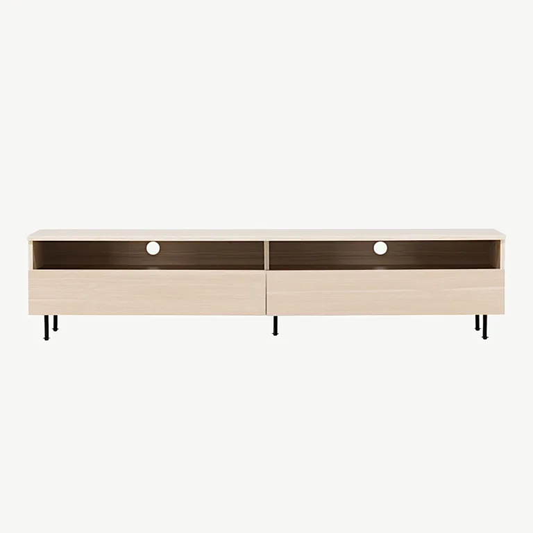 Valge peitsiga TV-alus Navarra mustadel metalljalgadel, 180 cm - 30167-130