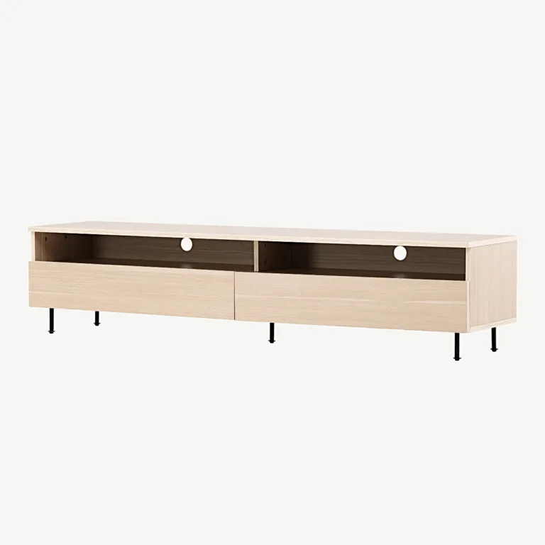 Valge peitsiga TV-alus Navarra mustadel metalljalgadel, 180 cm - 30167-130