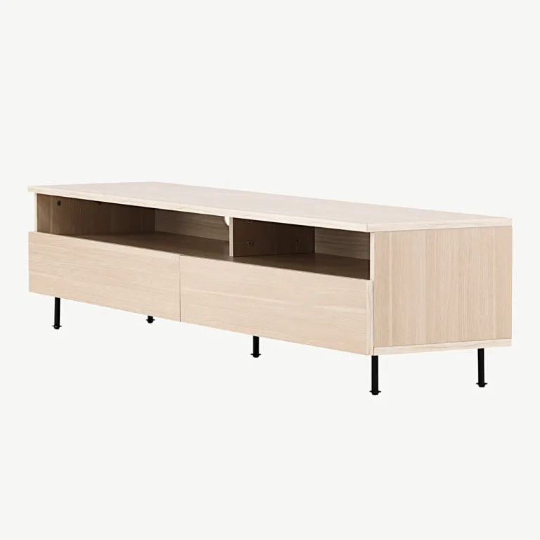 Valge peitsiga TV-alus Navarra mustadel metalljalgadel, 180 cm - 30167-130
