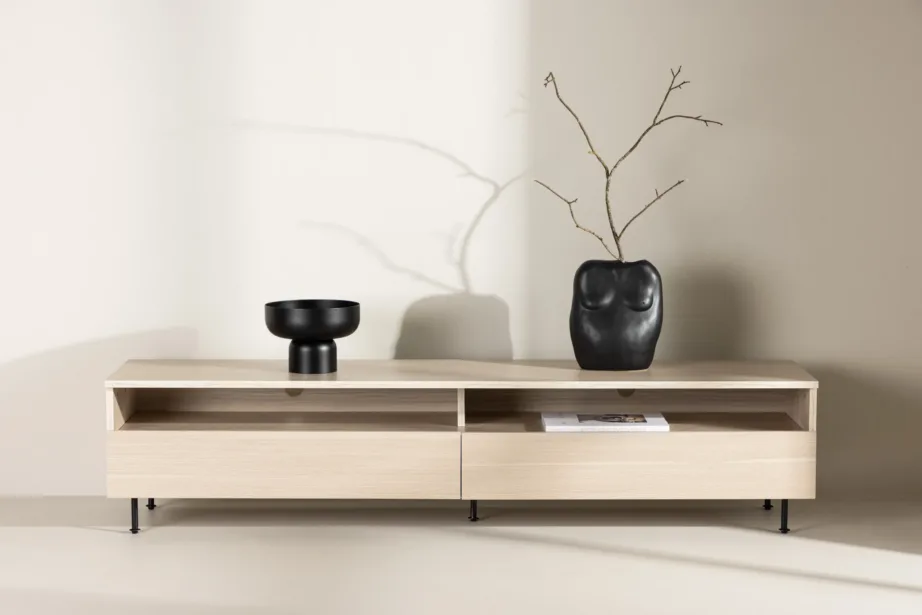 Valge peitsiga TV-alus Navarra mustadel metalljalgadel, 180 cm, 30167-130 – 8