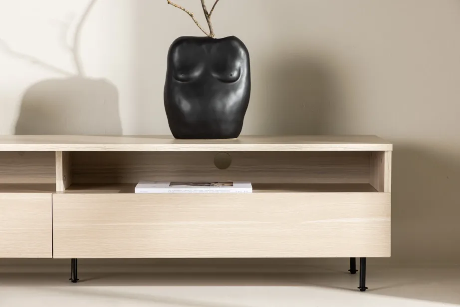 Valge peitsiga TV-alus Navarra mustadel metalljalgadel, 180 cm, 30167-130 – 9