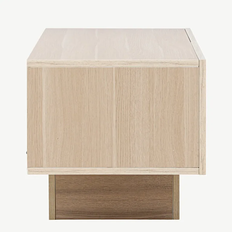 Valge peitsiga MDF TV-alus Cuenca klaasriiuliga, 160 cm - 30168-130