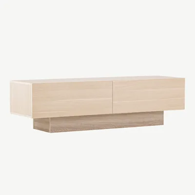 Valge peitsiga MDF TV-alus Cuenca klaasriiuliga, 160 cm - 30168-130