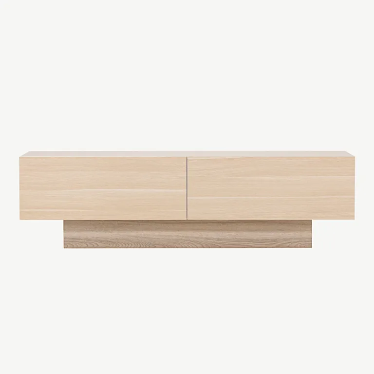 Valge peitsiga MDF TV-alus Cuenca klaasriiuliga, 160 cm - 30168-130