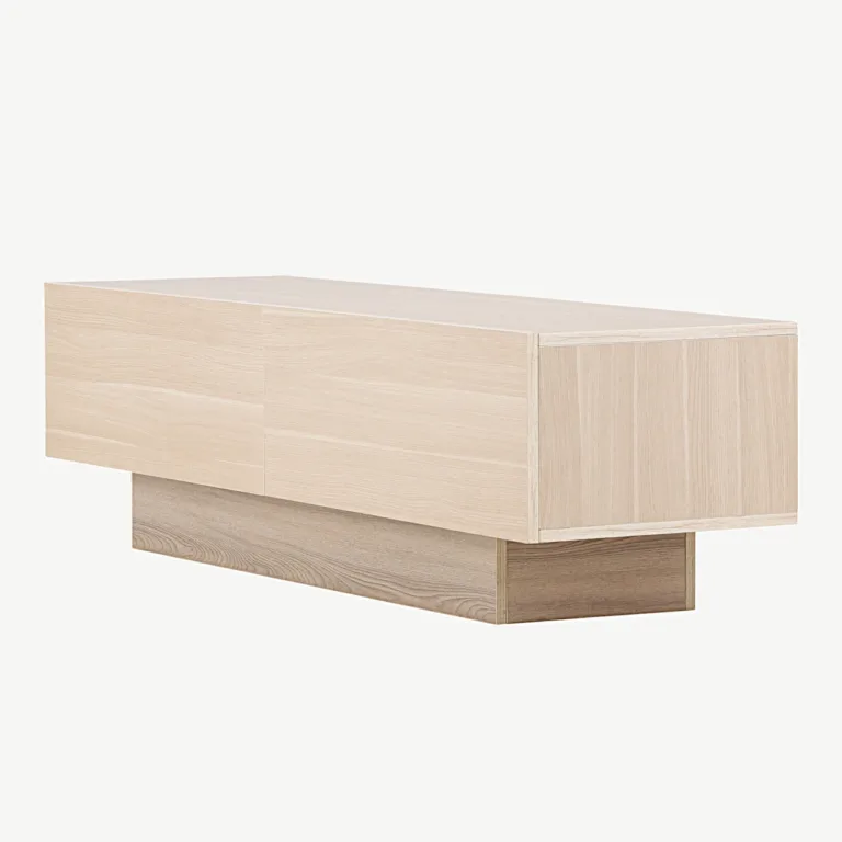 Valge peitsiga MDF TV-alus Cuenca klaasriiuliga, 160 cm - 30168-130