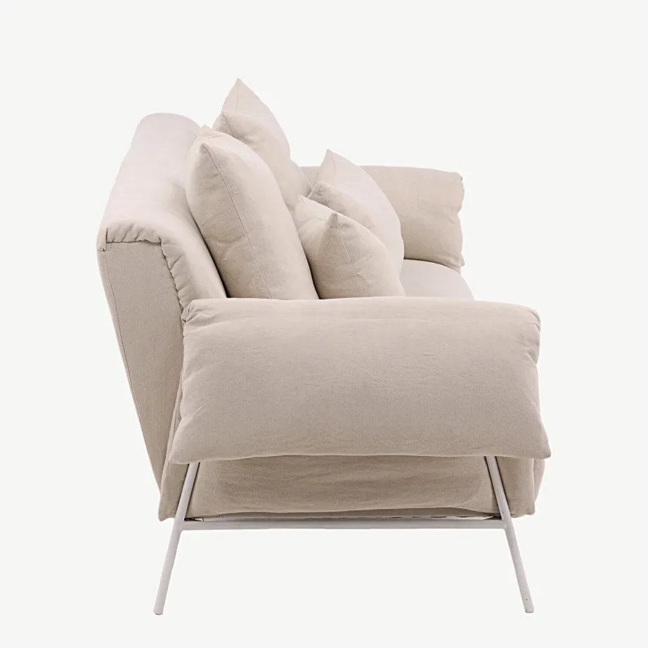 Öckerö kolmekohaline põhjamaise disainiga diivan, beež kangas ja valge terasraam, 40000-050 – 2