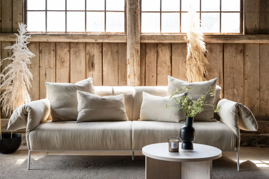 Öckerö kolmekohaline põhjamaise disainiga diivan, beež kangas ja valge terasraam, 40000-050 – 7