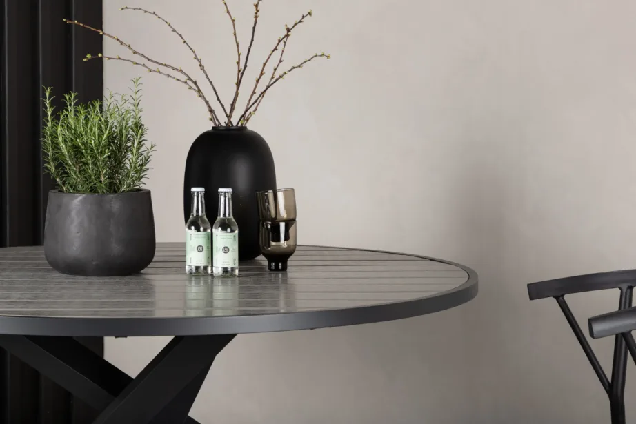 Parma ümmargune õuelaud puitplastkomposiidist, musta alumiiniumraamiga, ø140 cm, 4145-408 – 9