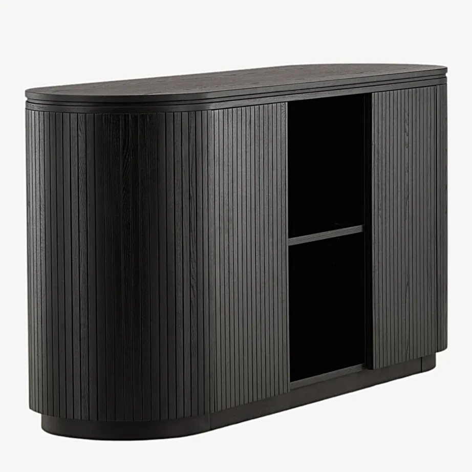 Fjällbacka kõrge musta tammefurniiriga kummut, ovaalne, avatud ja suletud riiulitega, 42000-010