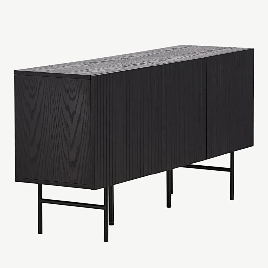 Björkön madal kapp musta viimistlusega, ribilise esipaneeli ja metalljalgadega, 42000-600