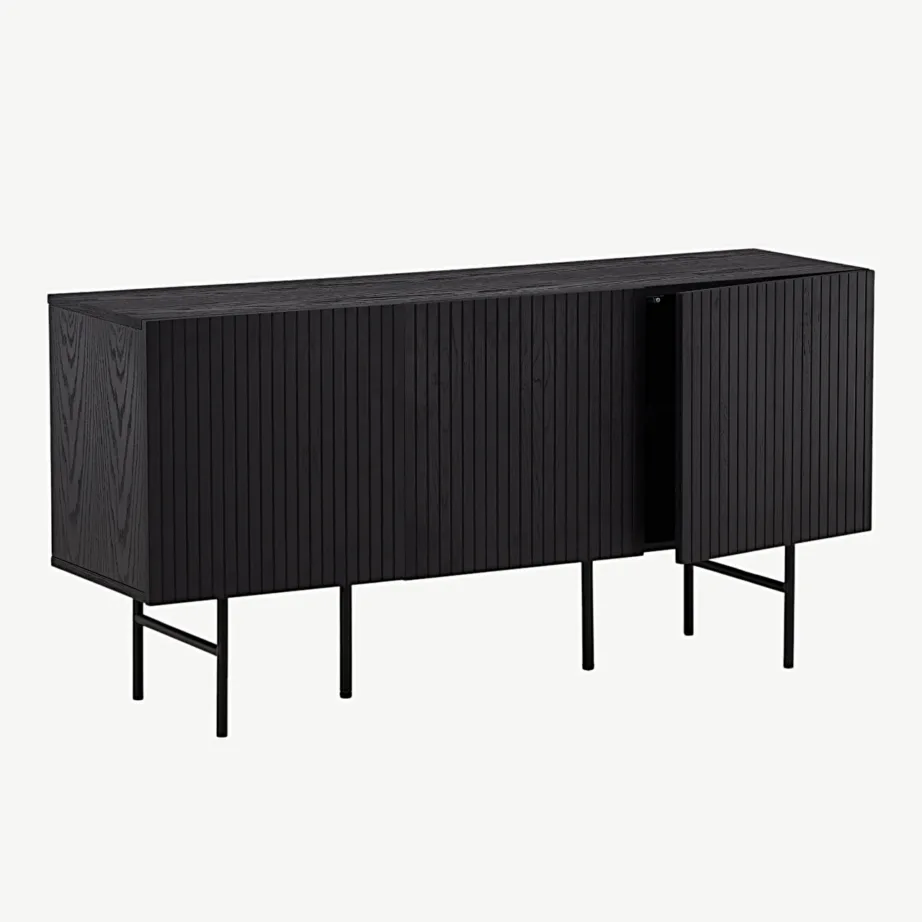 Björkön madal kapp musta viimistlusega, ribilise esipaneeli ja metalljalgadega, 42000-600 – 4