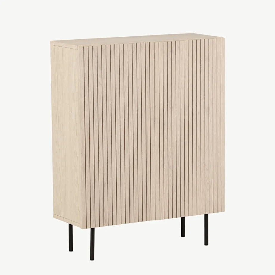 Björkön kõrge kapp valge peitsitud tammepuuvineerist, mustad terasjalad, 42000-630