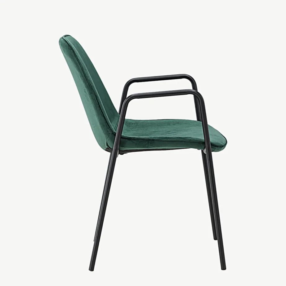 Klädesholmeni tume roheline sametkattega söögitool käetugedega, must metallraam, 43000-138 – 2