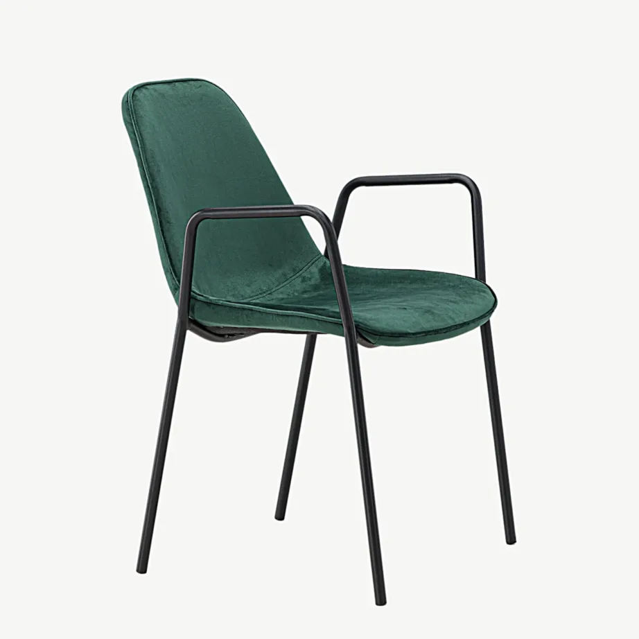 Klädesholmeni tume roheline sametkattega söögitool käetugedega, must metallraam, 43000-138 – 3