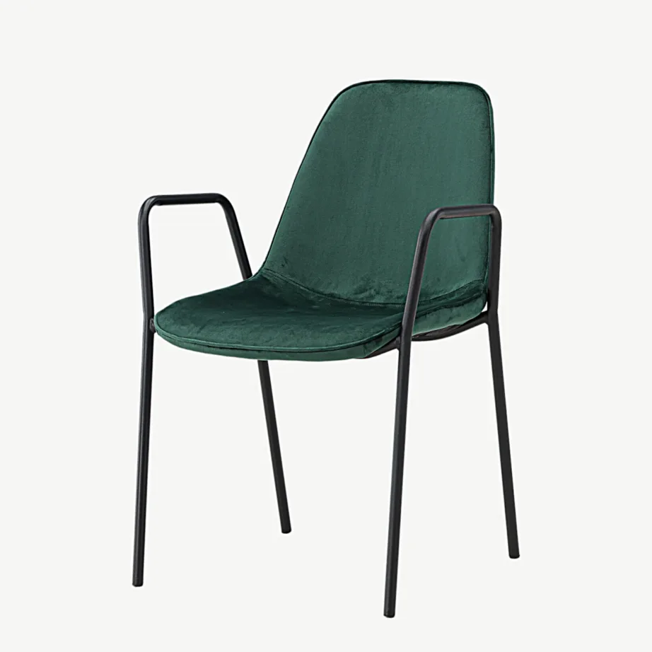 Klädesholmeni tume roheline sametkattega söögitool käetugedega, must metallraam, 43000-138 – 5
