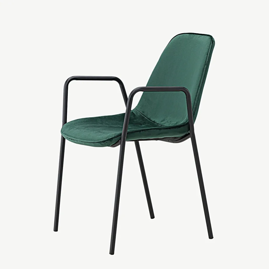 Klädesholmeni tume roheline sametkattega söögitool käetugedega, must metallraam, 43000-138 – 6