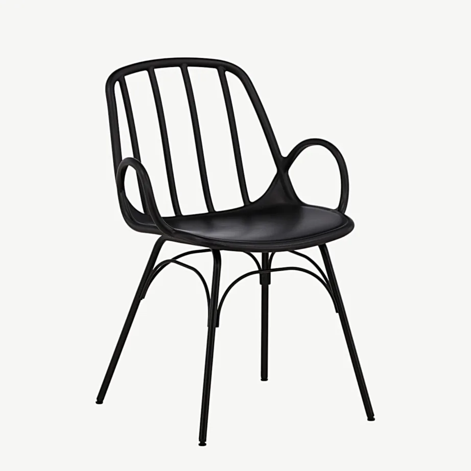 Must käetugedega plastik- ja terasjalgadega söögitool Dyrön, 43000-261 – 3