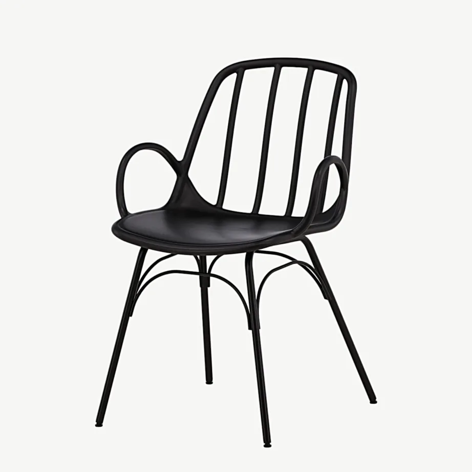 Must käetugedega plastik- ja terasjalgadega söögitool Dyrön, 43000-261 – 5