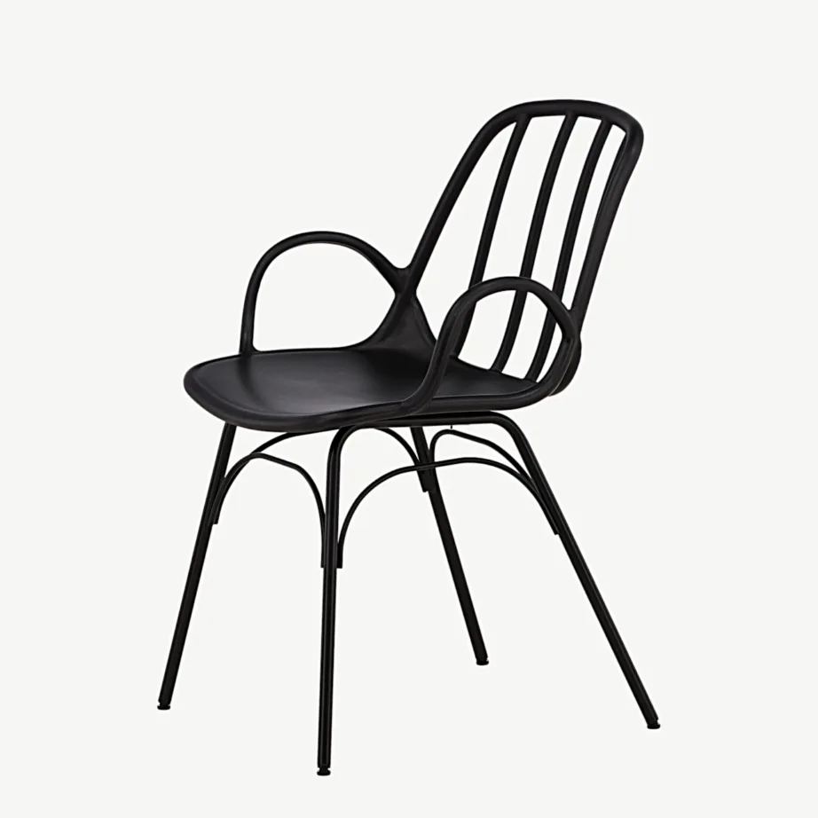 Must käetugedega plastik- ja terasjalgadega söögitool Dyrön, 43000-261 – 6