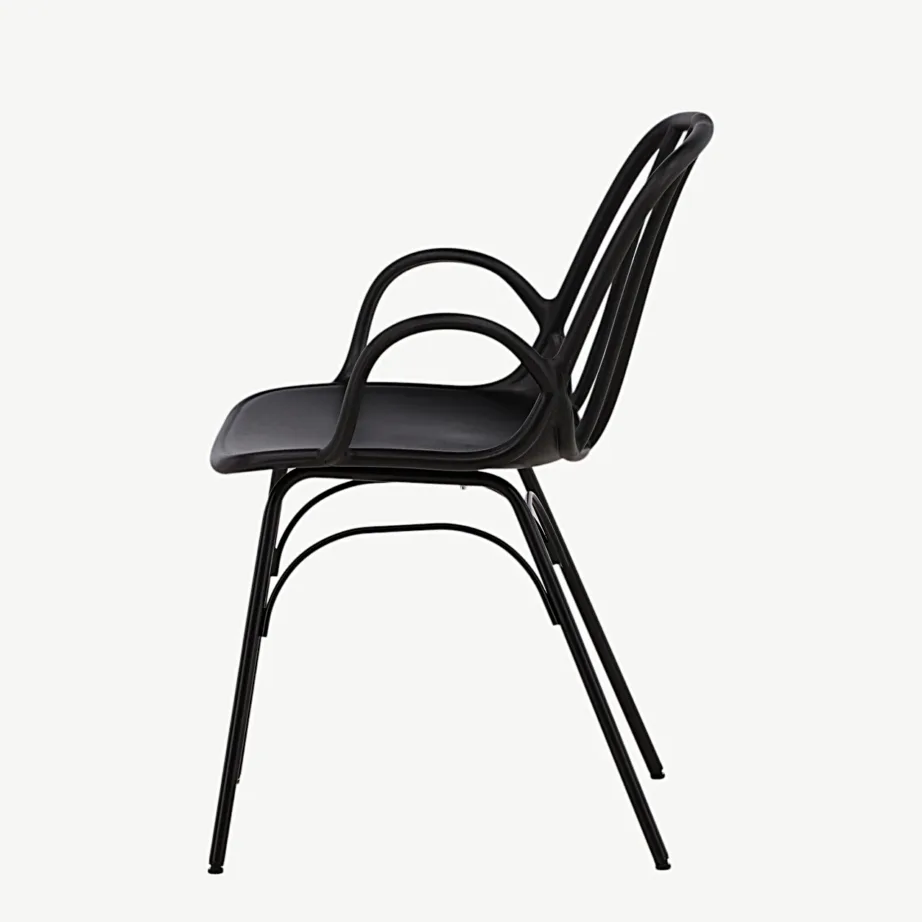 Must käetugedega plastik- ja terasjalgadega söögitool Dyrön, 43000-261 – 7