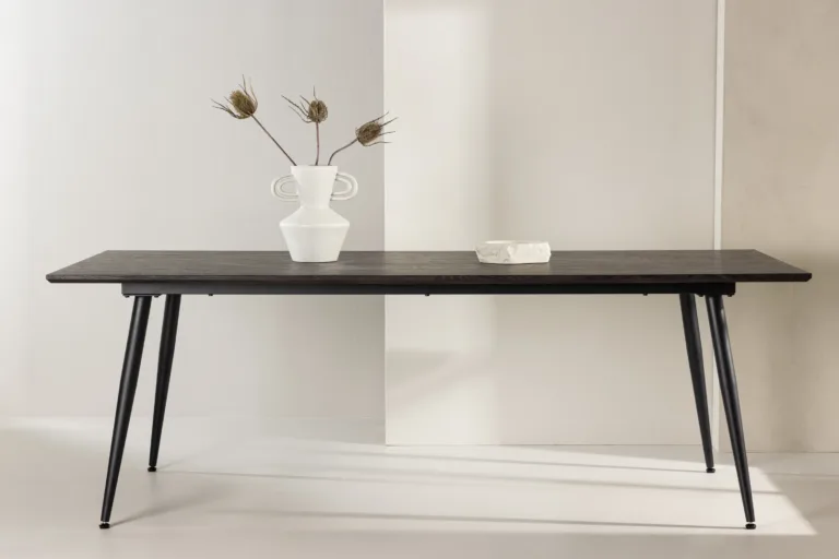 Keholmeni ristkülikukujuline pruun söögilaud mustade terasjalgadega, 220x100 cm - 46000-052
