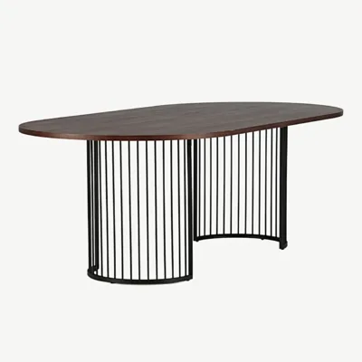 Ovaalne söögilaud Hamneskäri, tume pähklispoon ja must terasraam, 220x110 cm - 46000-160