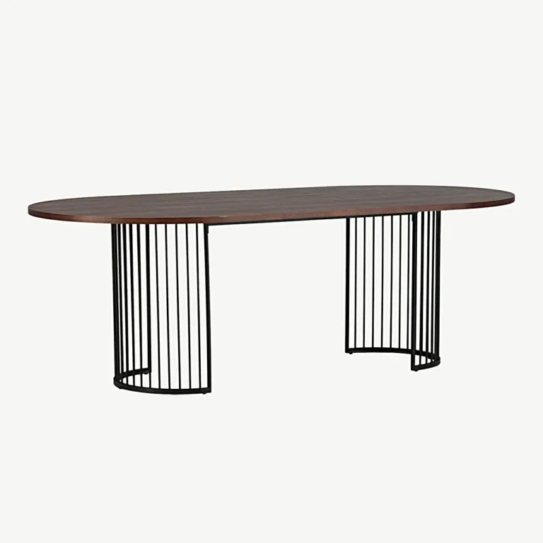 Ovaalne söögilaud Hamneskäri, tume pähklispoon ja must terasraam, 220x110 cm - 46000-160