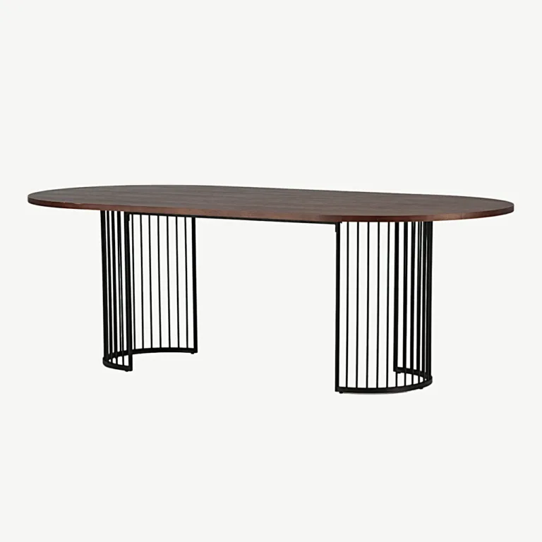 Ovaalne söögilaud Hamneskäri, tume pähklispoon ja must terasraam, 220x110 cm - 46000-160