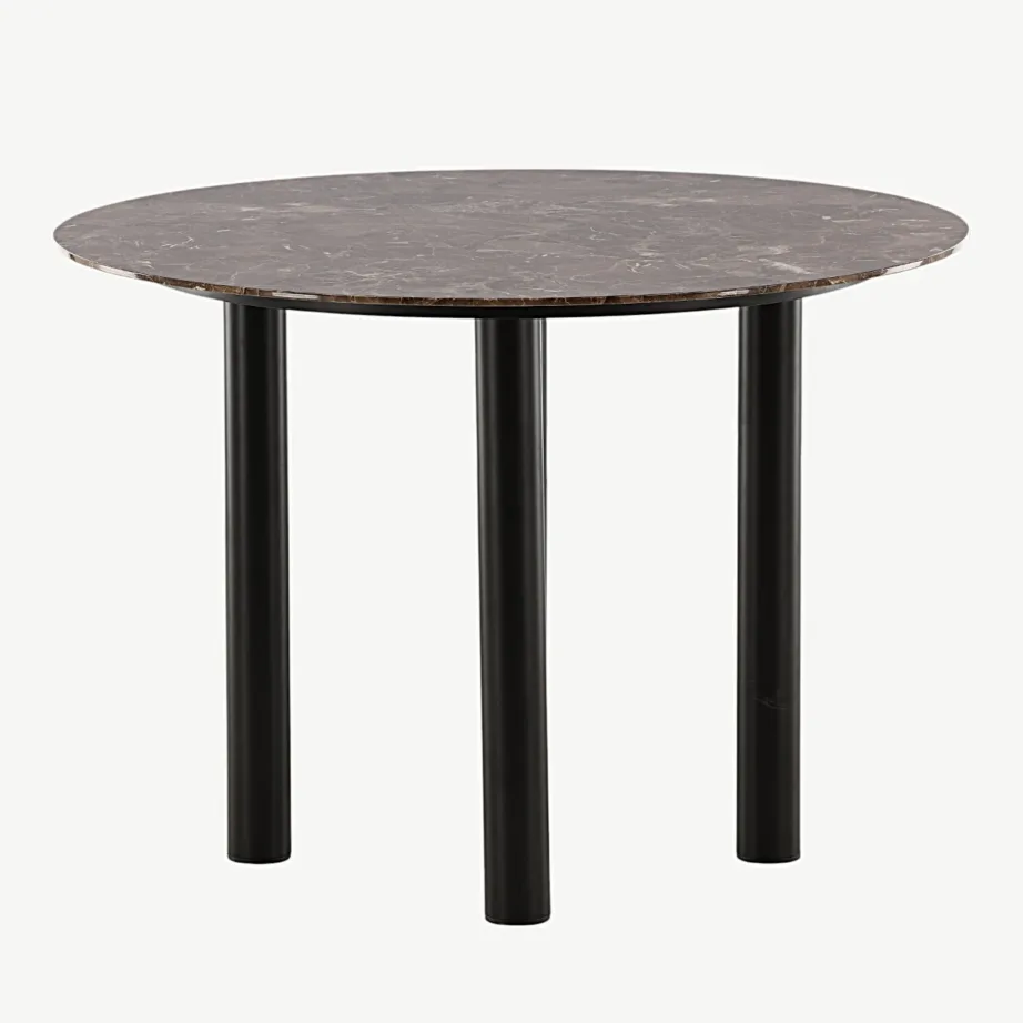 Ümmargune söögilaud Havsteni pruunist marmormustriga klaasist lauaplaadi ja mustade metalljalgadega, ø106 cm, 46100-150 – 4