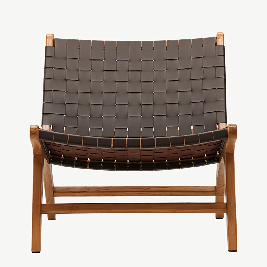 Rike lounge-tugitool tiigipuidust raamiga ja pruunist punutud PU-st, 47000-090 – 5