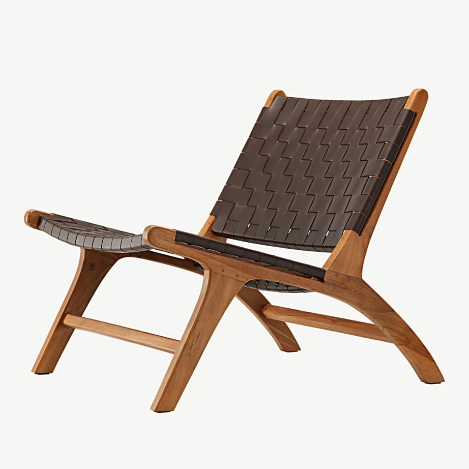 Rike lounge-tugitool tiigipuidust raamiga ja pruunist punutud PU-st, 47000-090 – 7