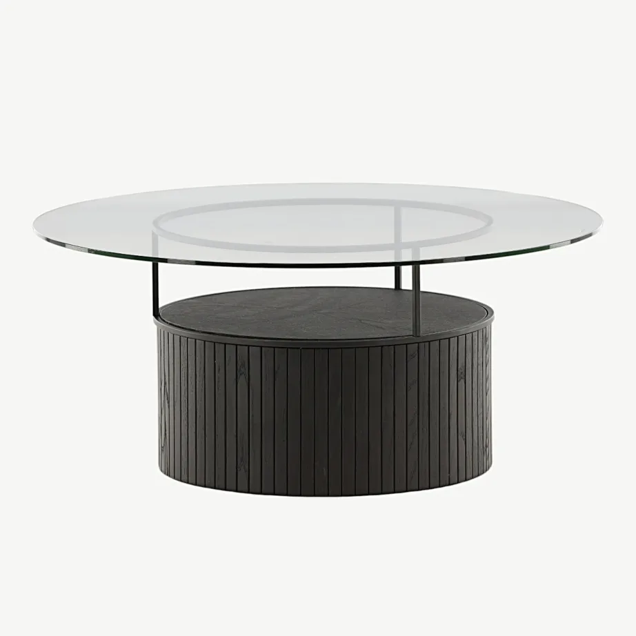 Ümmargune diivanilaud Bovall musta klaasiga, Ø90 cm, 48000-010