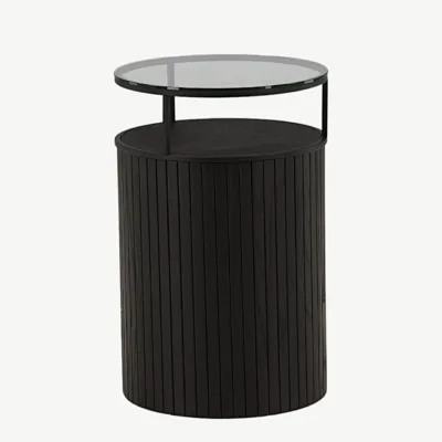 Bovall mustast saarepuidust abilauake klaasist lauaplaadiga (ø37 cm) - 48000-011