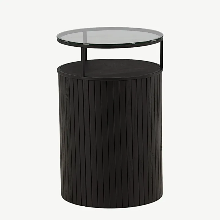 Bovall mustast saarepuidust abilauake klaasist lauaplaadiga (ø37 cm) - 48000-011