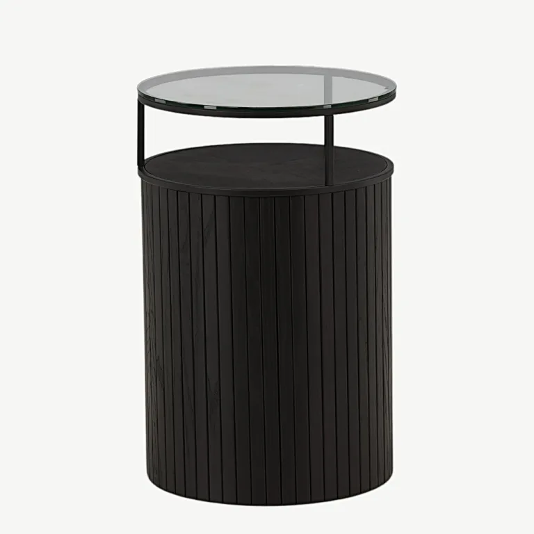 Bovall mustast saarepuidust abilauake klaasist lauaplaadiga (ø37 cm) - 48000-011