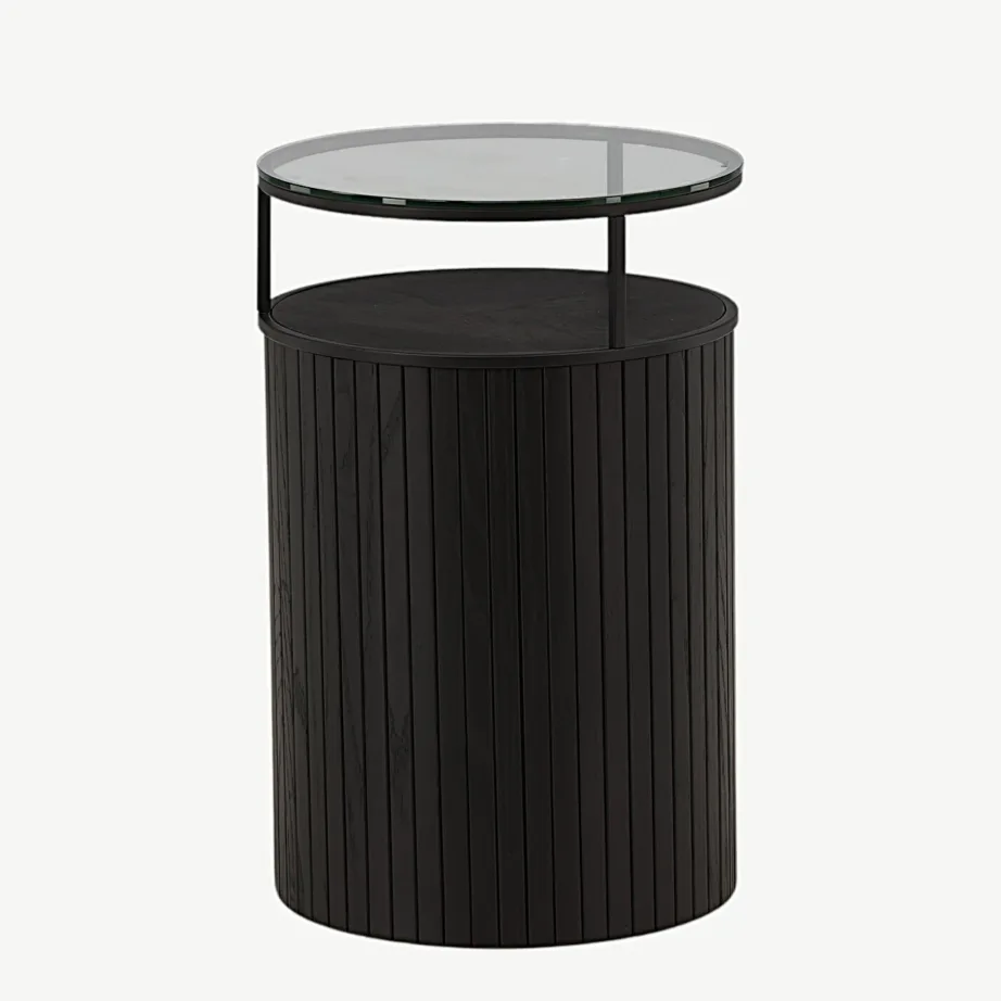 Bovall mustast saarepuidust abilauake klaasist lauaplaadiga (ø37 cm), 48000-011 – 3