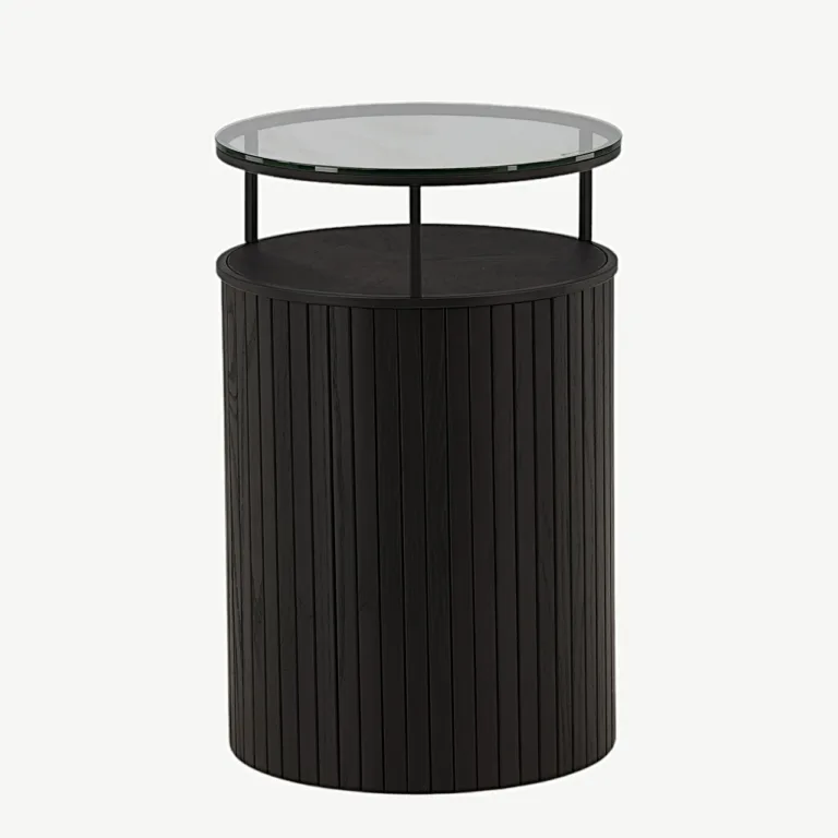 Bovall mustast saarepuidust abilauake klaasist lauaplaadiga (ø37 cm) - 48000-011