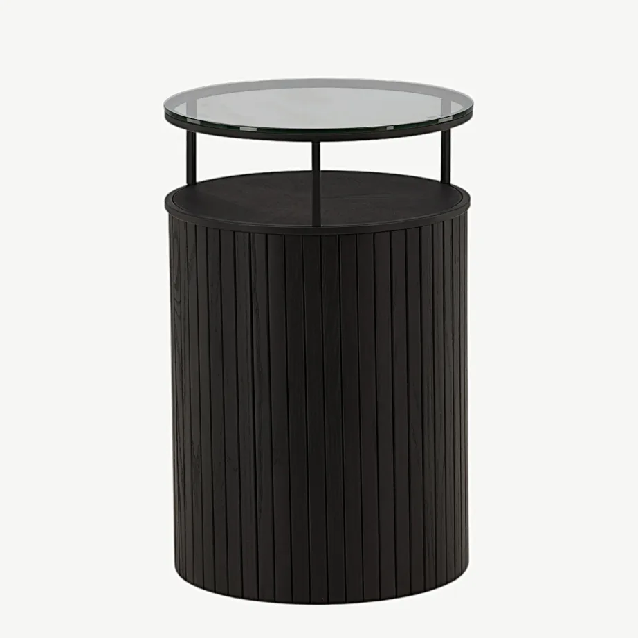 Bovall mustast saarepuidust abilauake klaasist lauaplaadiga (ø37 cm), 48000-011 – 4