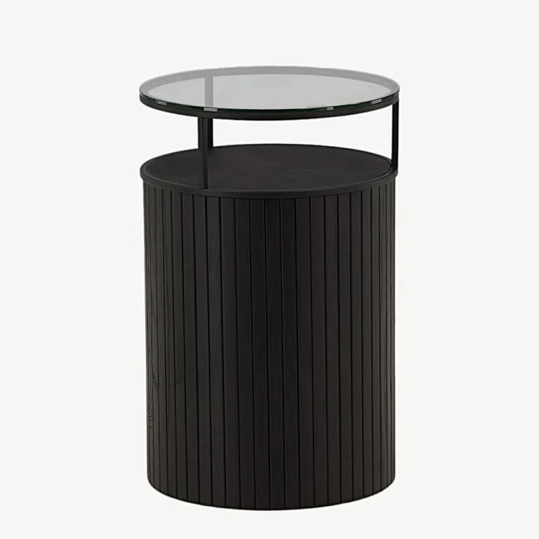 Bovall mustast saarepuidust abilauake klaasist lauaplaadiga (ø37 cm) - 48000-011