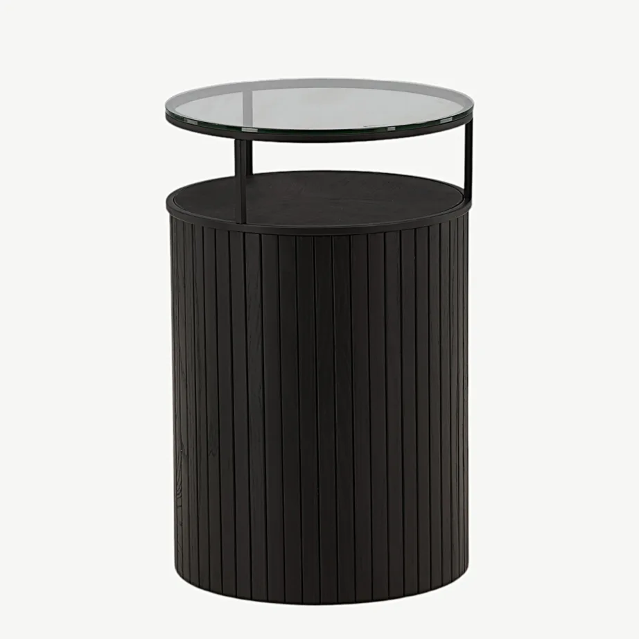 Bovall mustast saarepuidust abilauake klaasist lauaplaadiga (ø37 cm), 48000-011 – 5