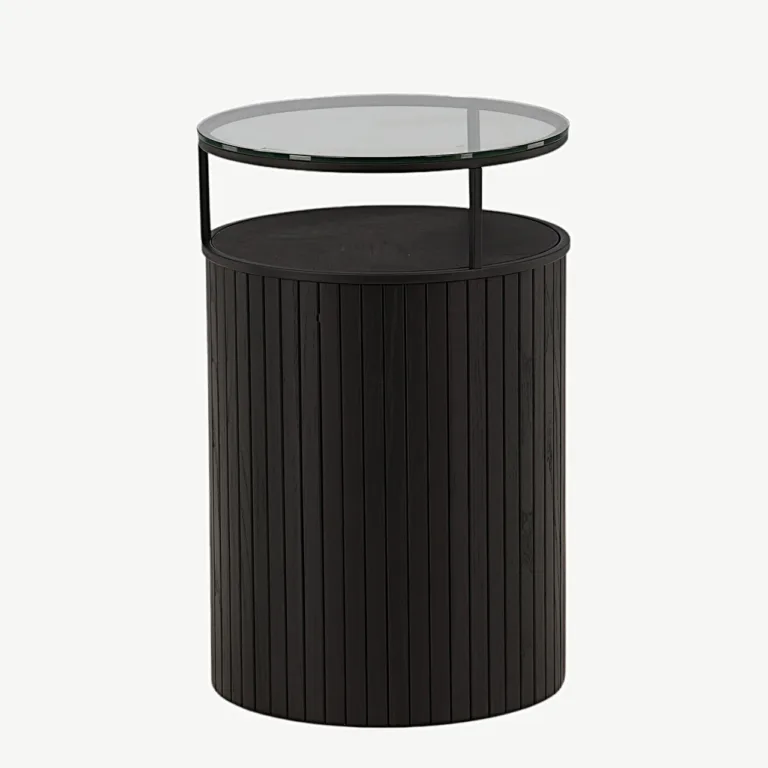 Bovall mustast saarepuidust abilauake klaasist lauaplaadiga (ø37 cm) - 48000-011