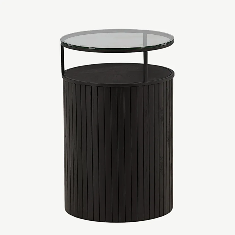 Bovall mustast saarepuidust abilauake klaasist lauaplaadiga (ø37 cm), 48000-011 – 7