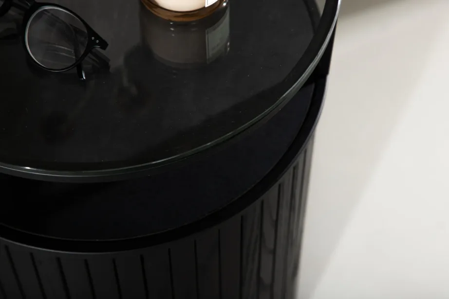 Bovall mustast saarepuidust abilauake klaasist lauaplaadiga (ø37 cm), 48000-011 – 10