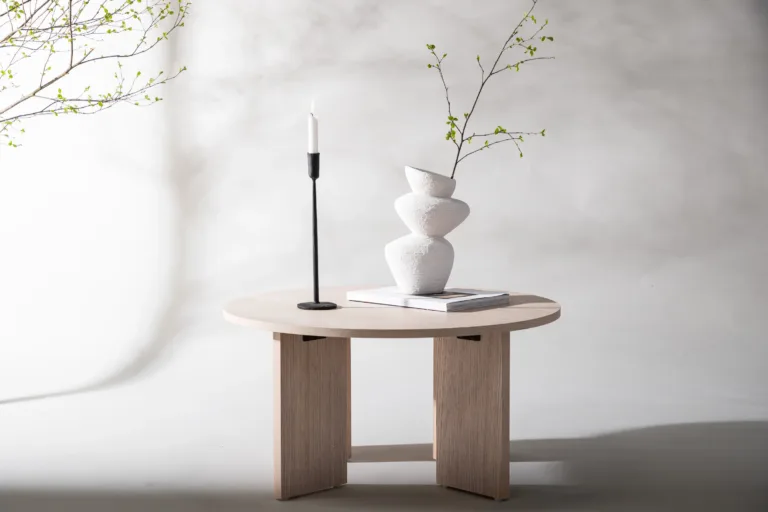 Ümmargune diivanilaud Askerön, valge peitsiga MDF, ø80 cm - 48000-170