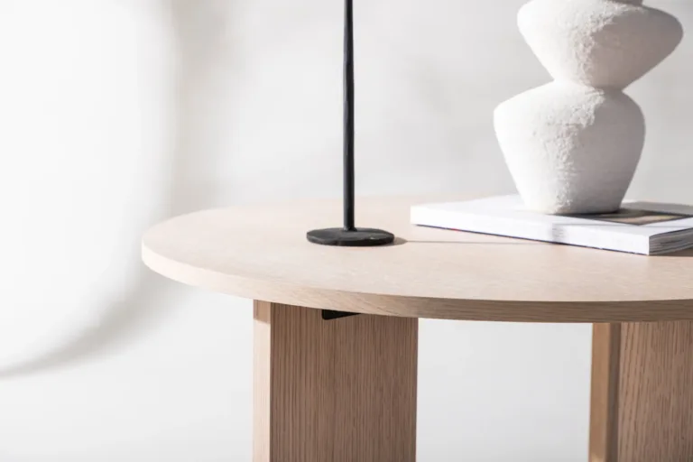 Ümmargune diivanilaud Askerön, valge peitsiga MDF, ø80 cm - 48000-170