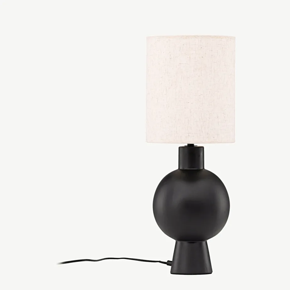Mysterna laualamp mustast betoonist aluse ja beeži linasest kupliga, 50062-117