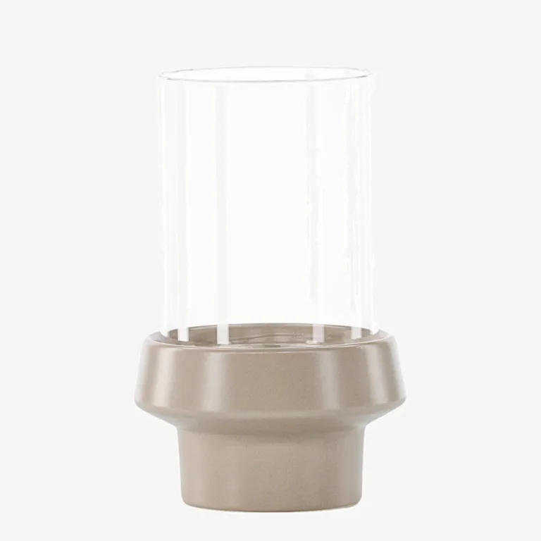 Beež keraamiline latern klaasist silindriga Davida, ø13 cm, H20 cm - 58117-102